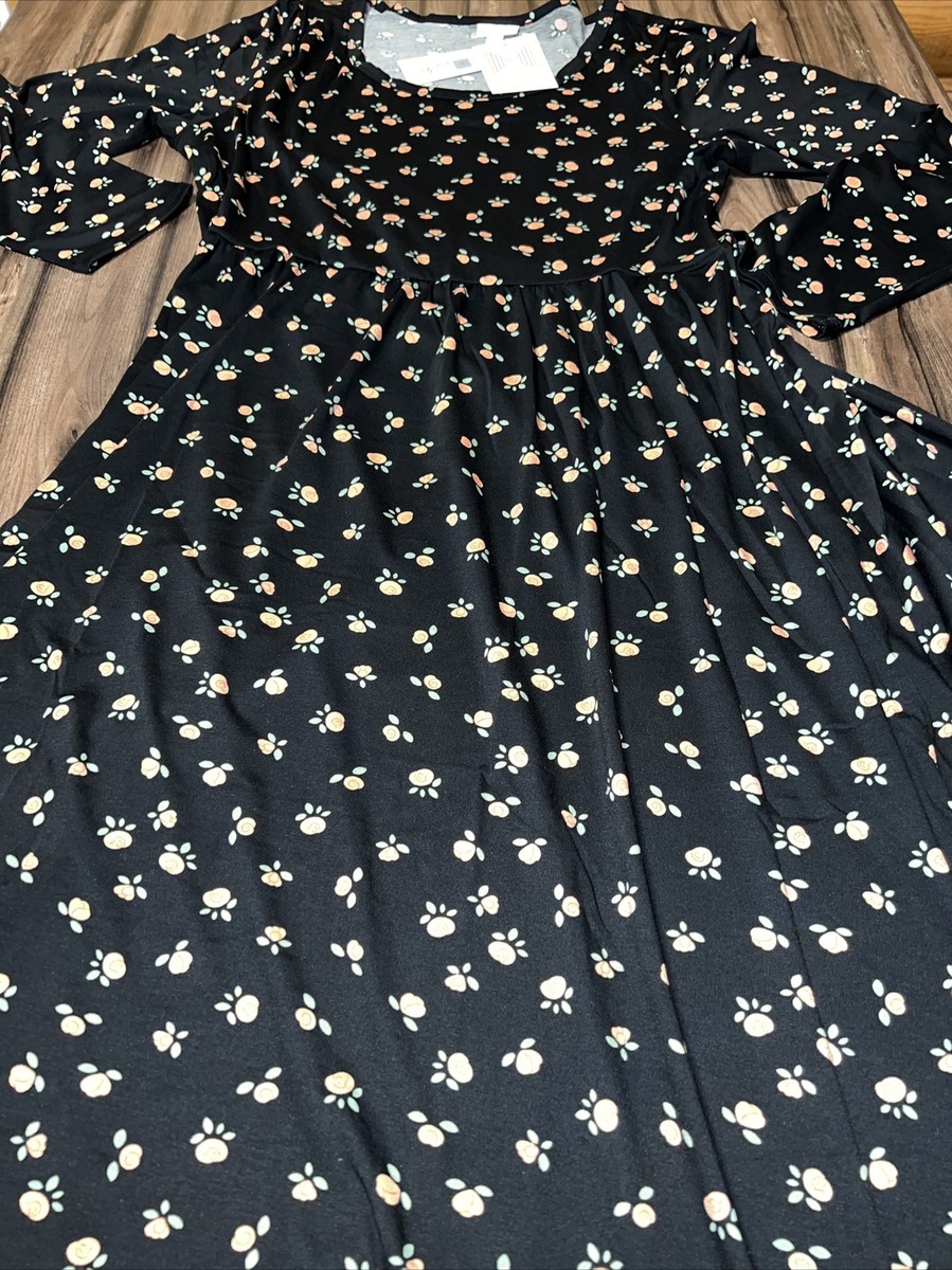 LuLaRoe Ryane Long Sleeve Empire Waist Dress Black Orange Roses Medium  10/12 8 | eBay