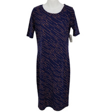 LulaRoe Julia Women's Blue Polyester Round Neck Long Length Dress Size S