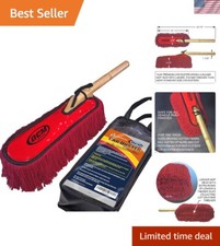 Premium Extra Large Car Duster with Durable Solid Wood Handle Includes Storag...