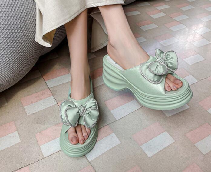 SAOLA Scarpe donna moda estiva nuove tinte massello comode nodo fiocco suola spessa