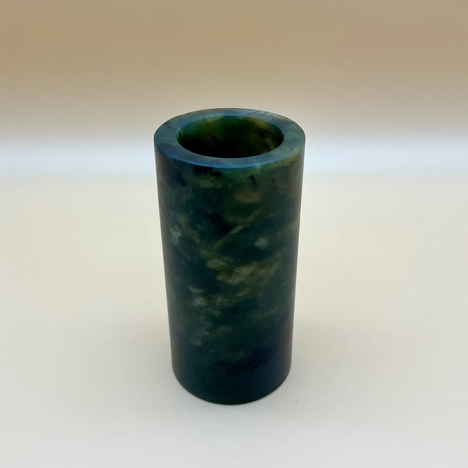 Antique Late 19th C. Qing Dynasty Chinese Small Cylindrical Green Jade Brush Pot - Image 2 of 4