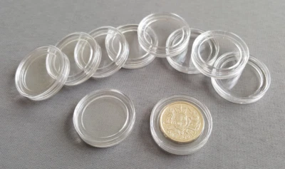 MANI-KO 10x Coin Capsules Size 23mm Clear £1 Old One Pound Coins Storage Cases