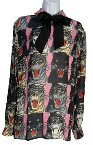 Gucci Angry Cat Print Blouse  Oversized  Large Sil