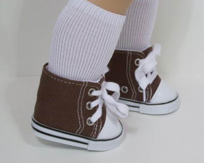 BROWN Canvas HiTop Tennis Doll Shoes For 18'' American Girl & Boy Logan (Debs*)