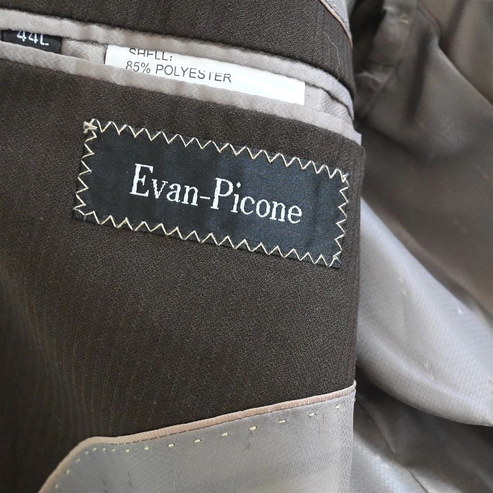 Chaqueta Pantalones Traje Evan Piccone 44L 38x32 Marrón Rayas Para Hombre Foto 4 de 4