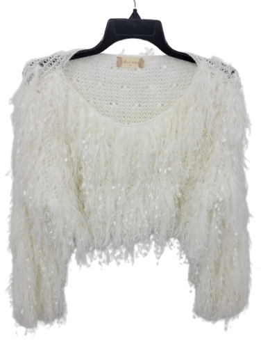Altard State Pullover Damen XS Weiß Shaggy Fransen Cropped Boho Festival Artsy
