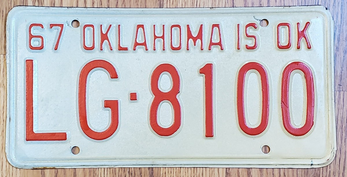 1967 OKLAHOMA OK LICENSE PLATE TAG “8100”– LOGAN COUNTY, ANTIQUE