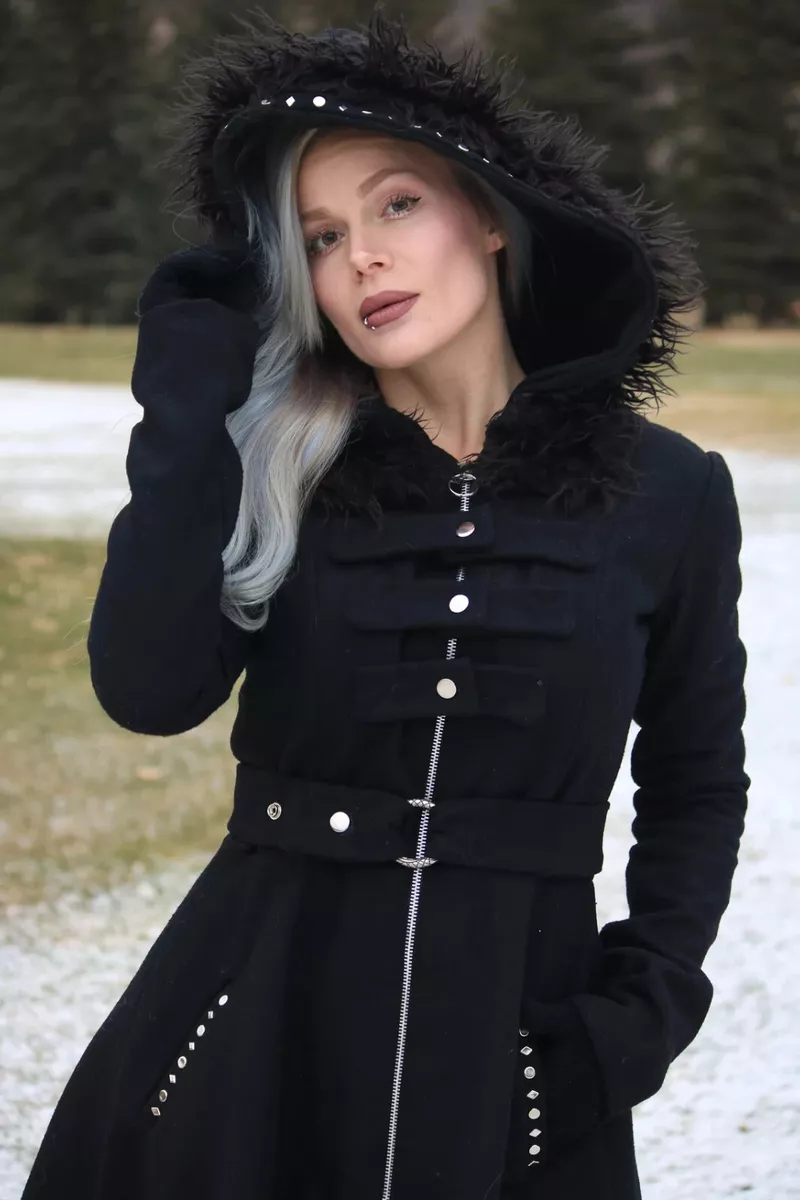 New Women's Victorian wool coat with corset detail, Gothic coat, black wool coat