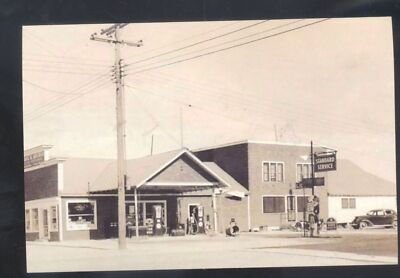 REAL PHOTO HALE MICHIGAN STANDARD SERVICE GAS STATION OLD CARS POSTCARD COPY