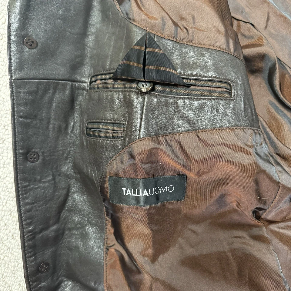 Chaqueta de cuero de piel de cordero suave marrón 44R Tallia Uomo para hombre Foto 3 de 4