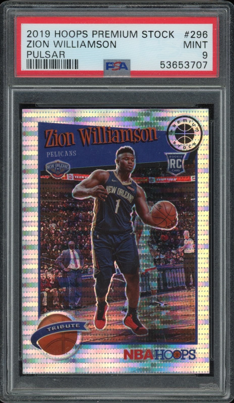 2019-20 Panini Premium Stock Zion Williamson RC Silver Pulsar Prizm #296 PSA 9
