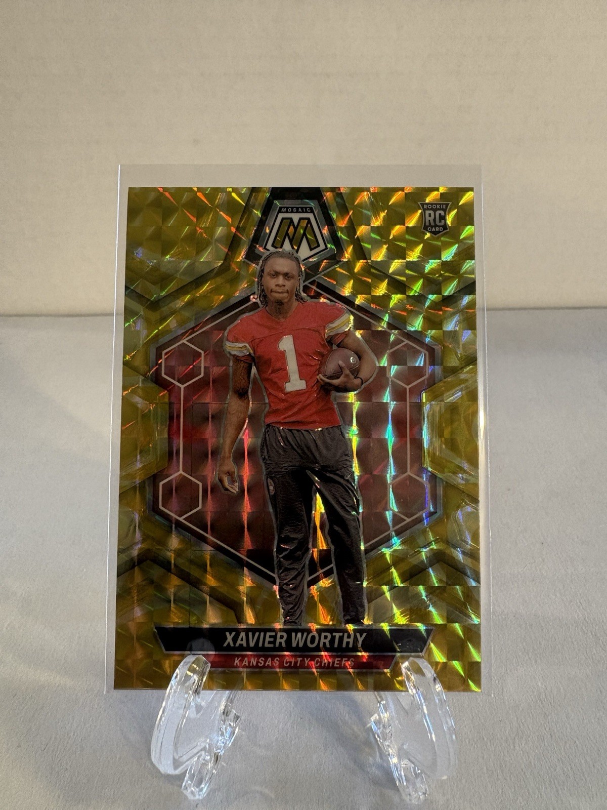 2024 Panini Mosaic - RC Xavier Worthy #328 Reactive Yellow Mosaic Prizm (Z)