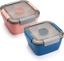 Freshmage Salad Lunch Containers To Go, 2 Pack 52-oz Bowls with 3 Compartments,