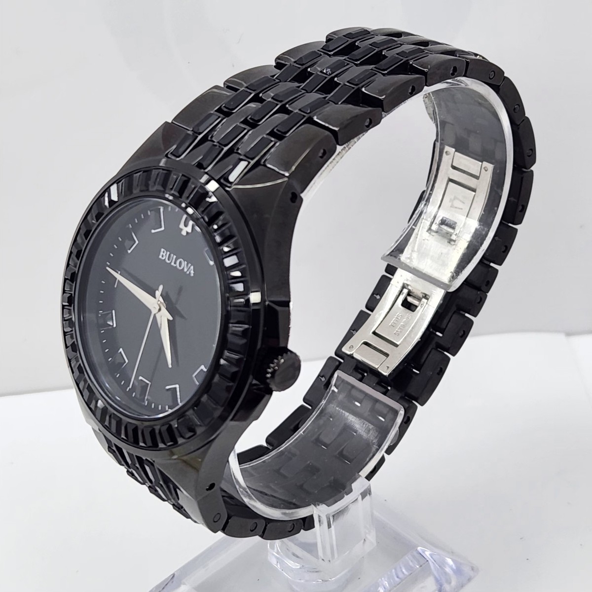Bulova 98A240 Phantom Swarovski Crystal Black Dial Stainless Men's