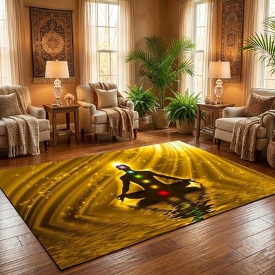 Human Chakra Lights Rug   Abstract Energy Area Rug, Non-Slip Home Decor