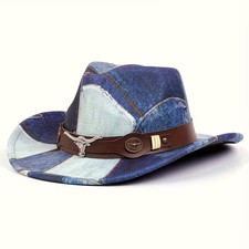 Denim patchwork look Cowboy Hat Women Western Cowgirl Ranch Rodeo Style