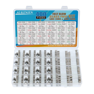 Sicherungen Set AUKENIEN 400 Stück 5x20 mm 6x30 mm 0 25A 20A 250V 16 Werte 16