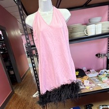 Fashion Nova Women's Plus 2X Pink/Black Feather Halter Backless Mini Dress