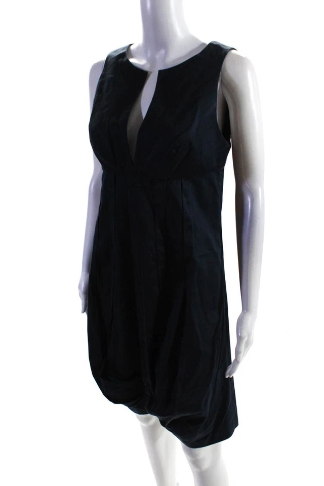 Vestido vaquero Jay Godfrey para mujer sin mangas cuello en V hasta la rodilla azul marino algodón 8 Foto 2 de 4