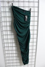 PrettyLittleThing Womens One Shoulder Ruched Dress - Green - Size 10 NEW (k25)