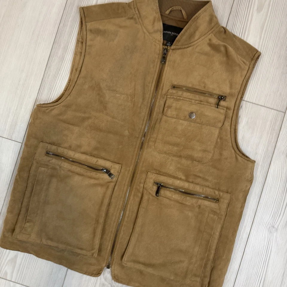 Banana Republic Vegan Suede Utility Vest Size Mens Small Brown Pockets 622496 - Image 4 of 4
