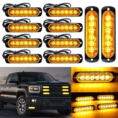 6LED Gelb Frontblitzer Blitzlicht Warnleuchte Strobe Licht Auto KFZ LKW 12V 24V