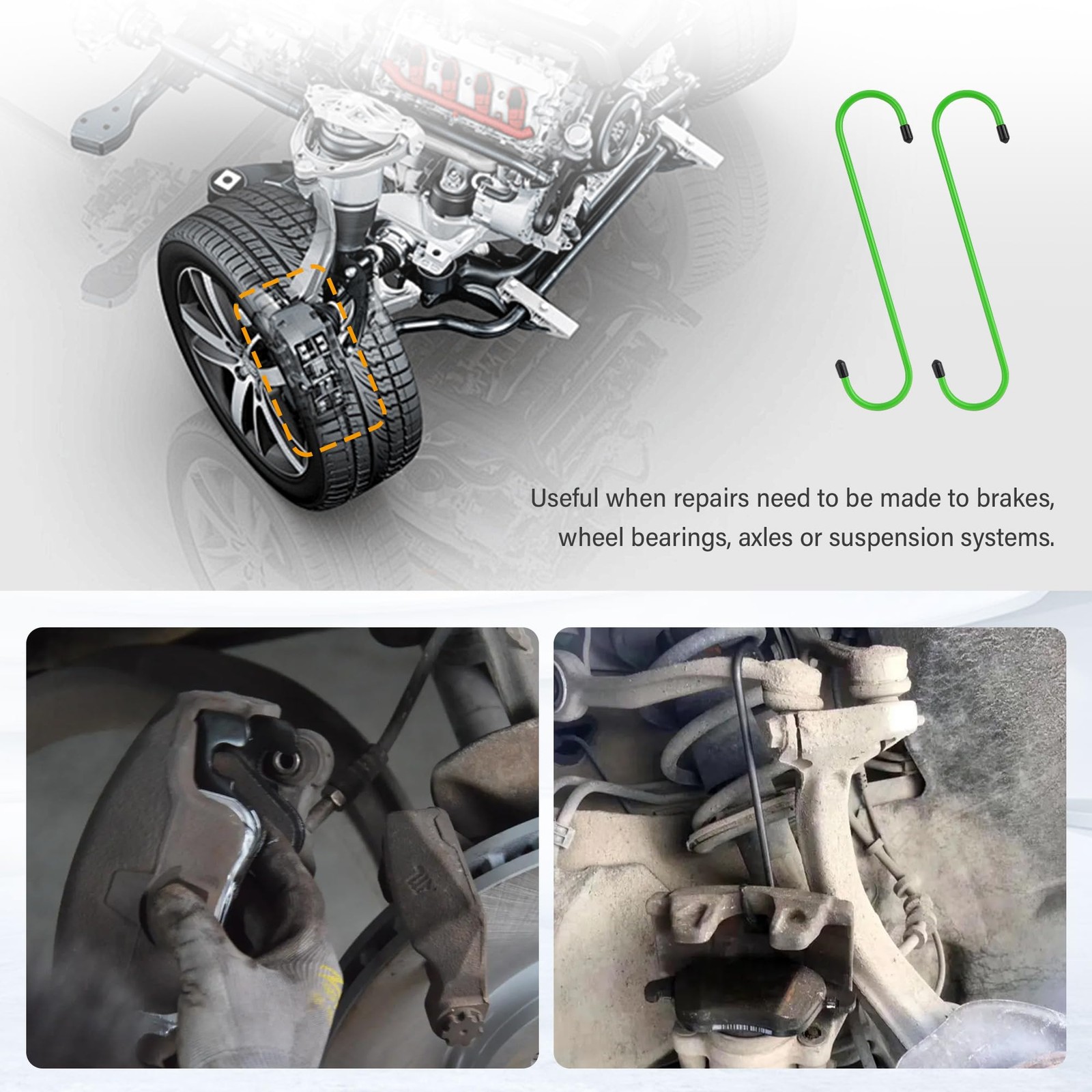 2Pcs Green Brake Caliper Hanger Hooks Steel Powder Coated (2 Piece Set)