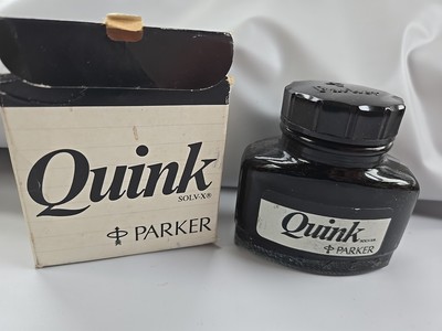 New Vintage PARKER QUINK Solv -X Bottled Black Permanent Ink Full Bottle England