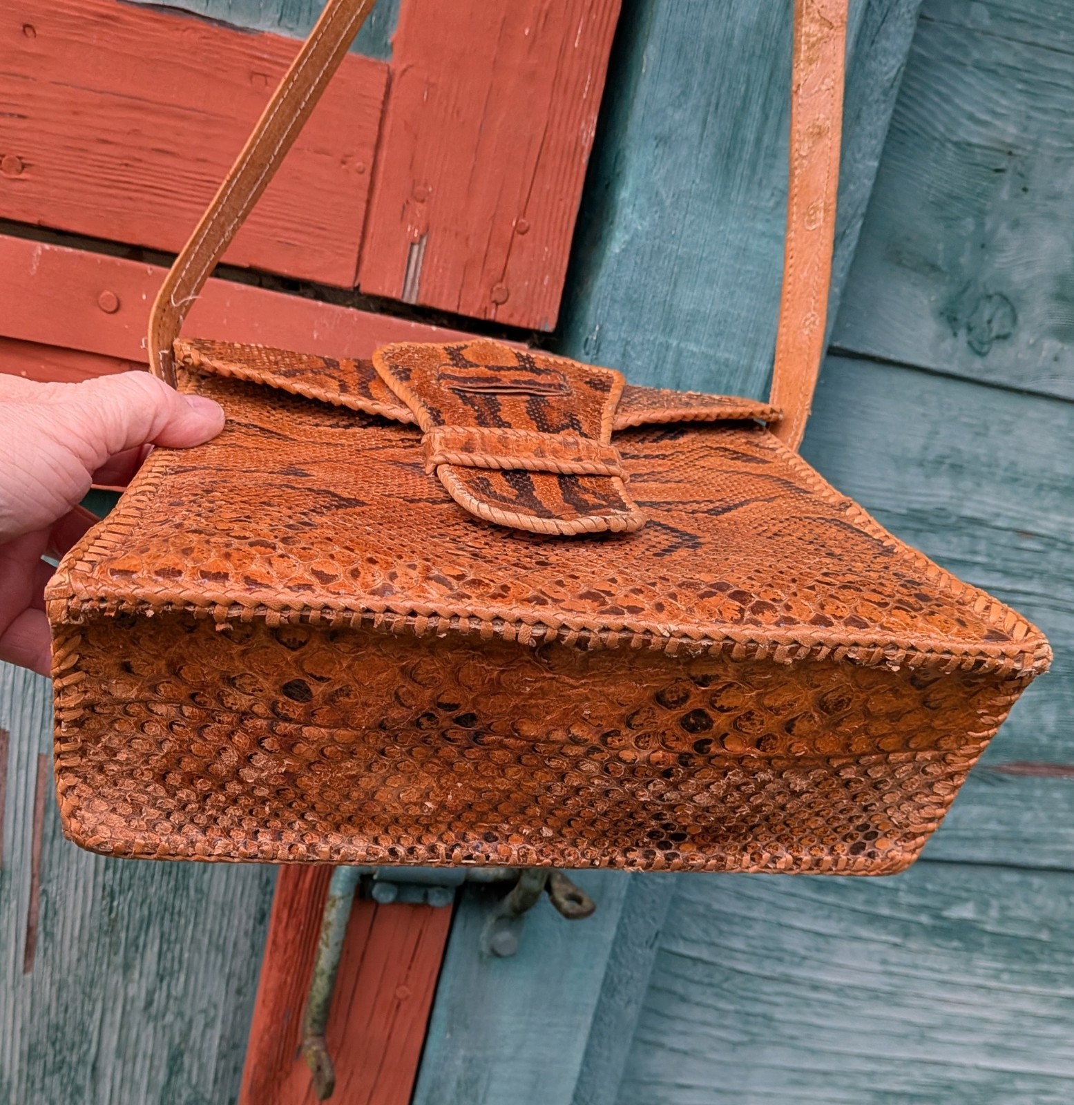 Vintage Handbag Python Leather with Adjustable St… - image 6