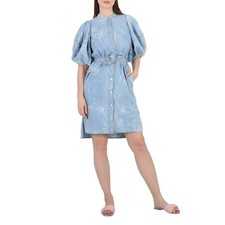 Stella Mccartney Crinkle Blue Denim Puff Sleeve Dress, Brand Size 36 (US Size 2)