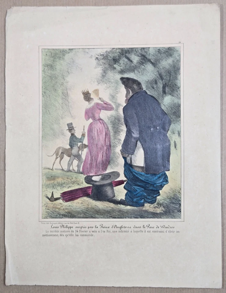 Lithographie CARICATURE XIXeme : Louis Philippe et la Reine d'Angleterre - Photo 1/1