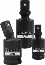 3 Pcs Universal Joint Swivel Socket Adapter Set,1/4",3/8"& 3PC, Black 