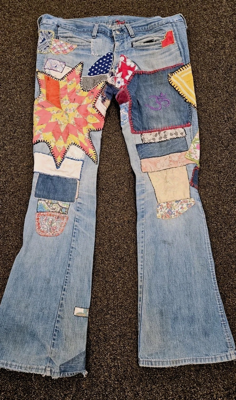 INSANE 70s Patchwork Crazy Quilt HippieJeans  Aut… - image 1