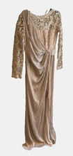 Tadashi Shoji Taja Gold Pintuck Sequin long sleeve Gown - size XL - retail 568