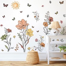 Boho Flower Wall Decals Watercolor Flower Plants Wall Stickers Wildflower Floral