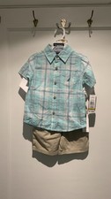 New Nautica Boys 3T 3-Piece Plaid Shirt, Shorts, Tee Set