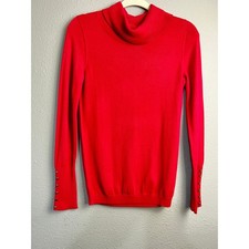 Ann Taylor LOFT Bold Red Cowl Neck Sweater Long Sleeve Button Cuff Pullover XS