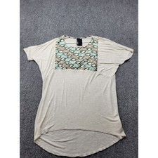 Dolan T-Shirt Womens Small Beige Embroidered Diamond Dolman Sleeve Top USA Made