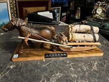 Holzschnitzerei Pferdeschlitten, Hokkaido Pionier Pferdeschlitten.Top Handwerk,