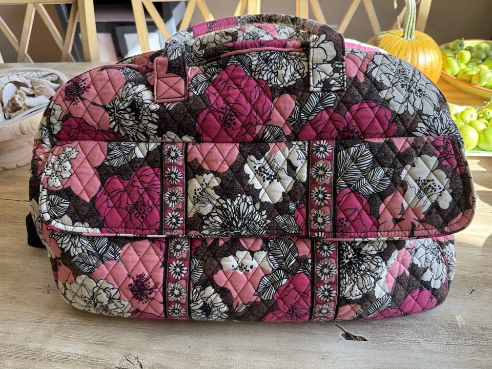 Bolso de Lona Vera Bradley Mocha Rouge Grande Cremallera Fin de Semana Rosa y Marrón NUEVO estado Foto 2 de 4