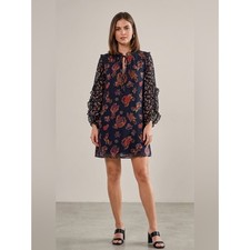 Alice + Olivia Dark Navy Floral Paisley Ruffle Sleeve Mini Dress - Size M