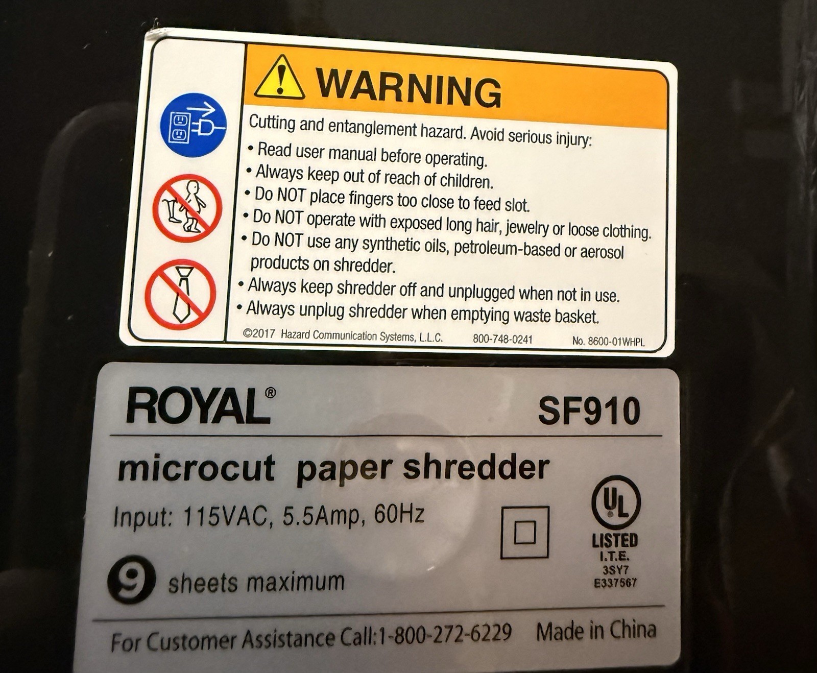 Royal Paper Shredder Heavy Duty  Silver ( New!) SF910 Microcut 