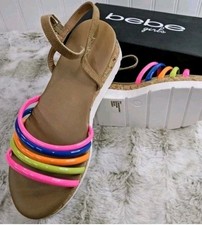 Bebe Girls size 1 Rainbow Multi Colors Sandals Buckles On Side New BOX MSRP 52