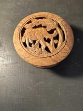 Vintage Carved Elephant Wooden Box Made in India for Box Concepts Inc New York