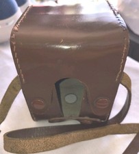 Brown Leather Camera Case 3.5" x 3.5" x 4.75" Vintage w/ Strap