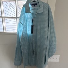 Tommy Hilfiger Regular Fit Plaid Men's Dress Shirt Blue White 17-1/2 34/35