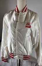 Vintage Cherry Coke Satin Jacket Aristo Jac Hilton White Red Bomber 80s 90s
