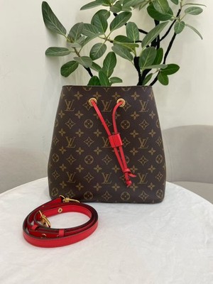 Louis Vuitton NeoNoe MM Monogram Bucket Bag Red Trim Crossbody