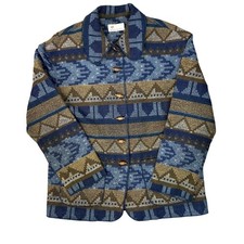 Women's Southwestern Aztec Tapestry Blazer VTG Size-XL Blue Boho Western Jacket