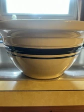 Friendship Pottery Roseville Ohio Blue Stripe Mixing Bowl 4 QT Large 11” Dia. 